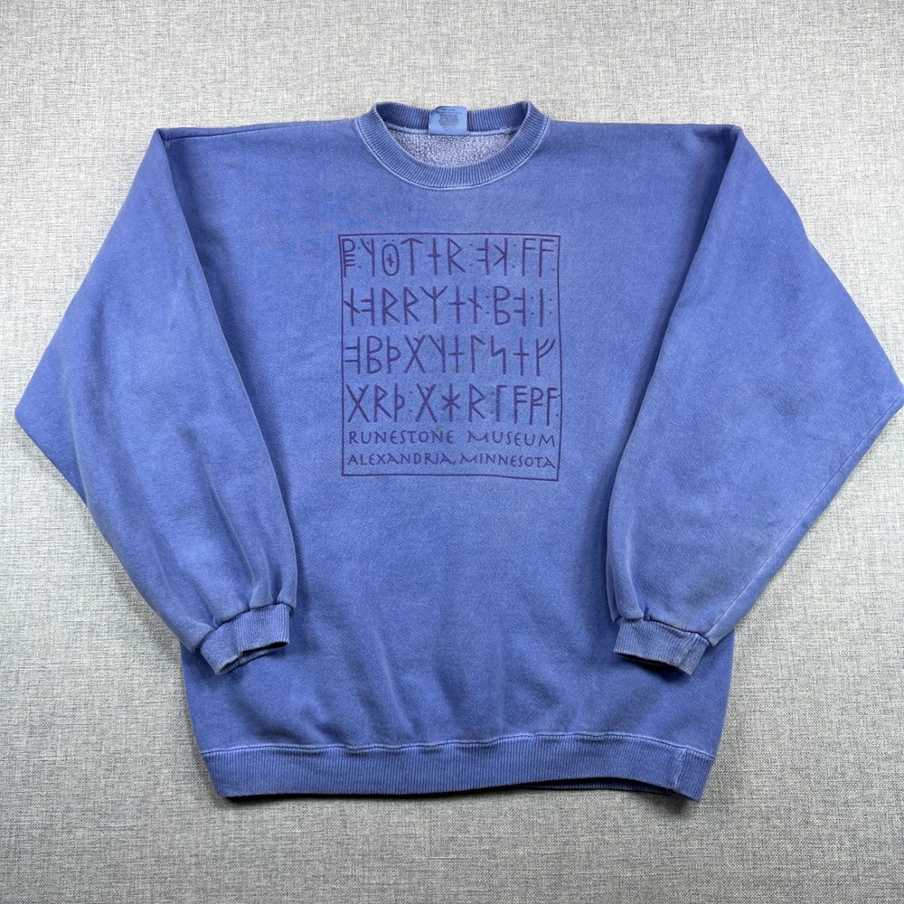 Vintage 90s Santee HVYWT Runestone Museum MN Norse Rune Sweatshirt L USA Made